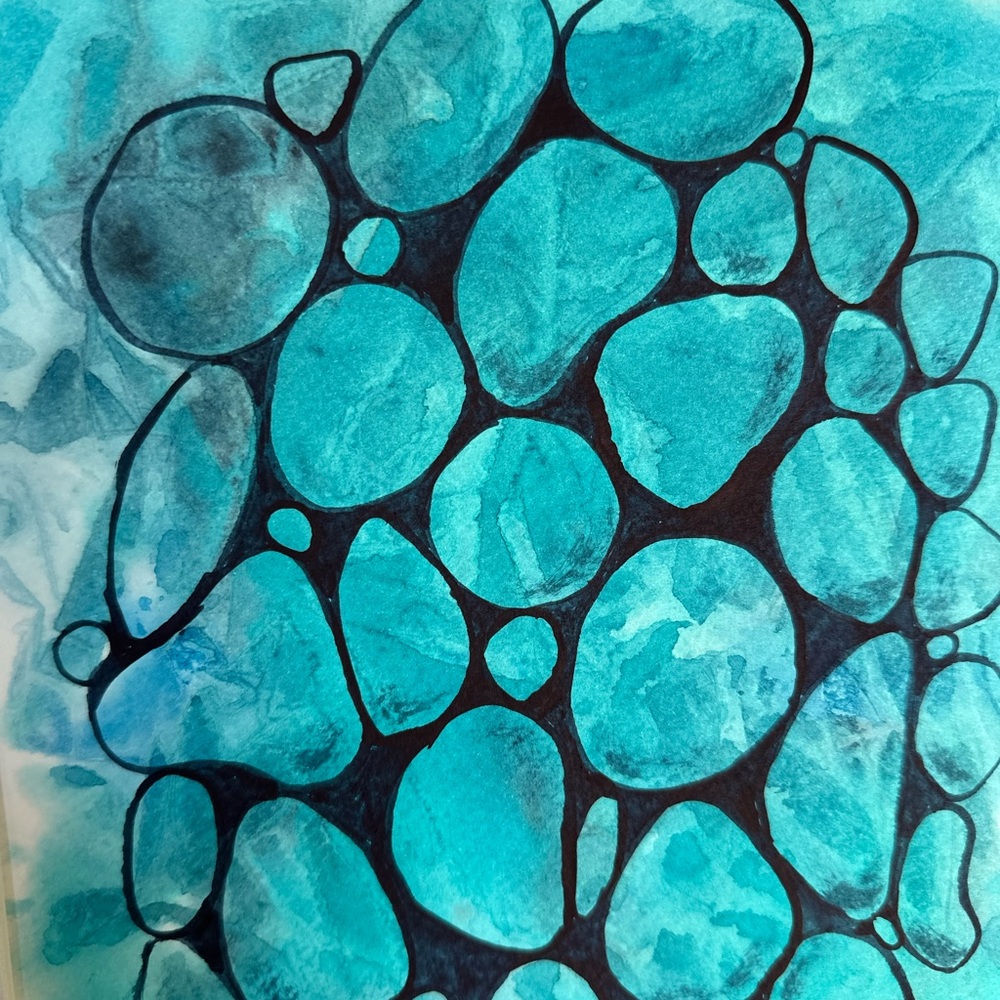 Hand-Made New Watercolor Art Blue Pebbles - Picture 2 of 5